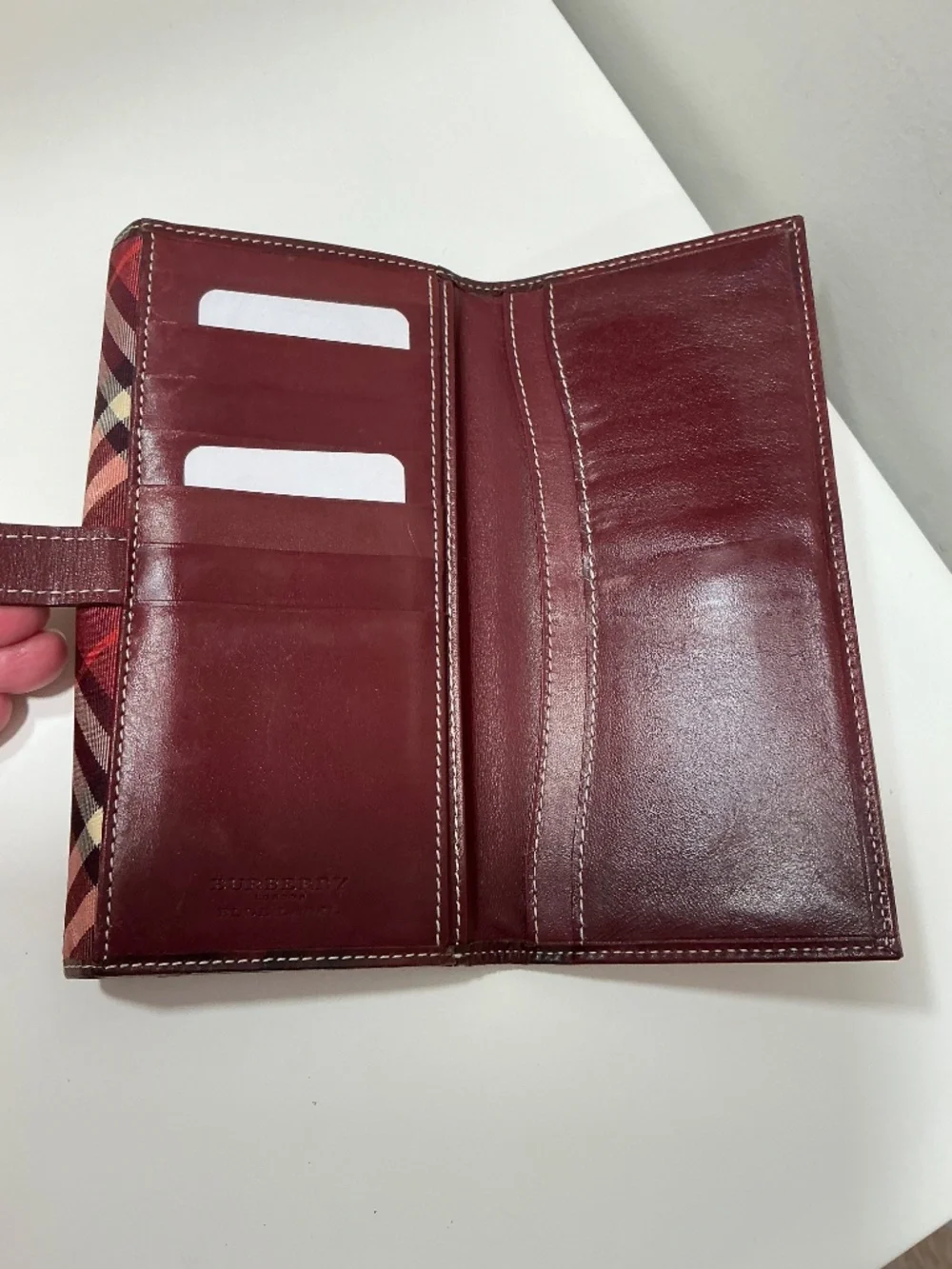 Burberry burgundy nova check nylon leather trim clutch wallet - Picture 5 of 10